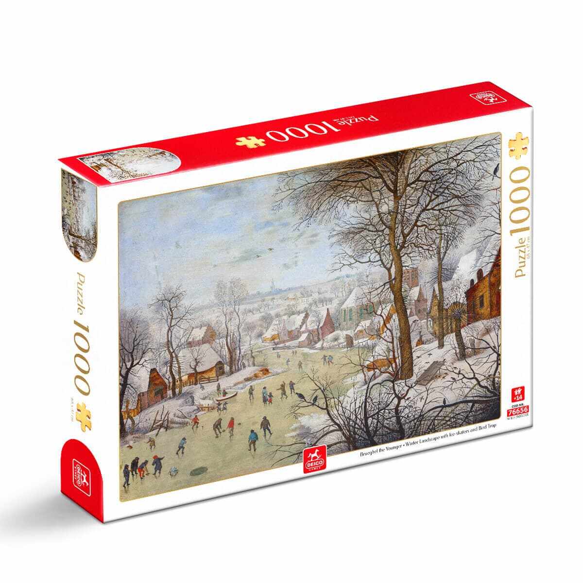 Puzzle Pieter Brueghel cel Tânăr - Puzzle adulți 1000 piese - Winter Landscape with Skaters and Birds Trap