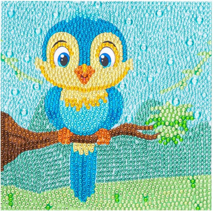 Tablou GM415 Micutul papagal, cu rama de lemn, Pictura cu Diamante, Goblen cu pietre 5D, 20 x 20 cm