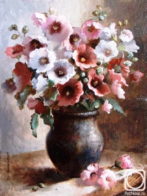 Tablou PM1015, Vaza cu maci rosii si albi, Picteaza dupa numere, cu rama de lemn, 40 x 50 cm