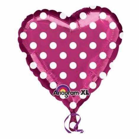 Balon folie inima roz buline albe 45 cm