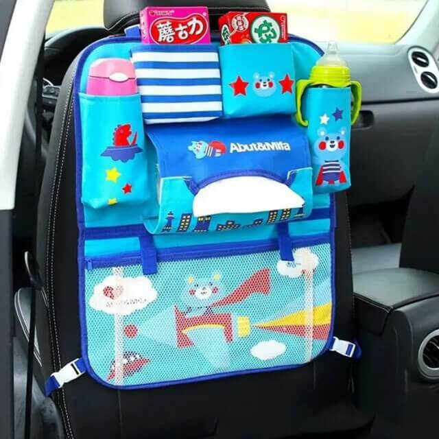Protectie scaun auto, organizator auto copii, 8 buzunare, Empria, 54x43 cm, Albastru