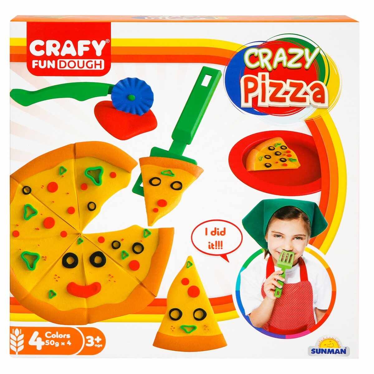Set de modelare, Crazy Pizza din plastilina, Crafy, 10 piese