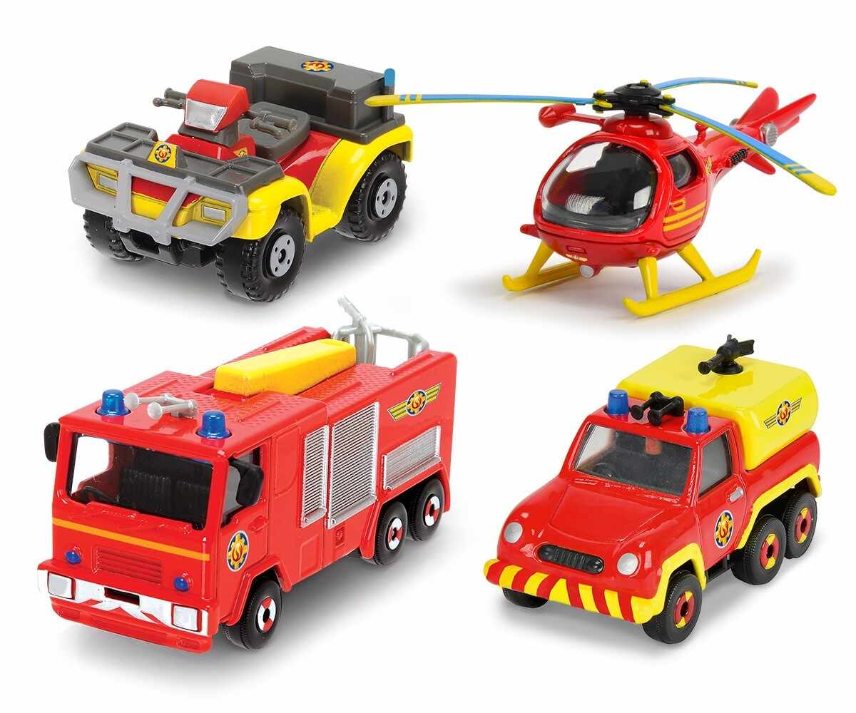 Set masinute - Fireman Sam - 4 Pack with Helicopter, 1:64 | Dickie Toys