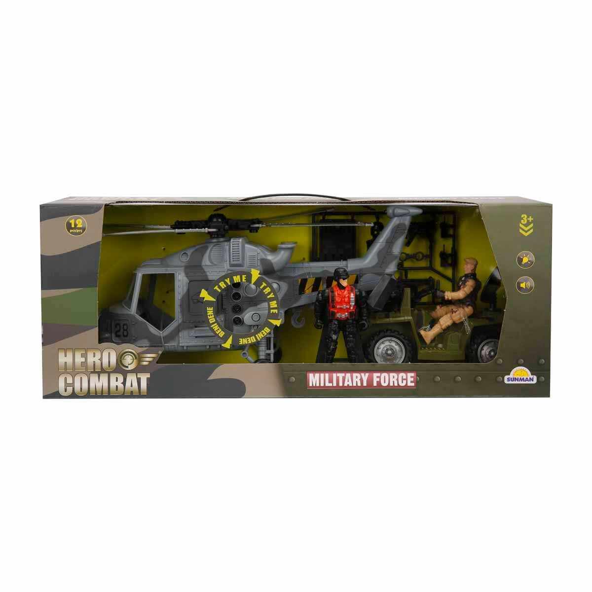 Set vehicule militare cu figurine, Hero Combat, Elicopter si ATV