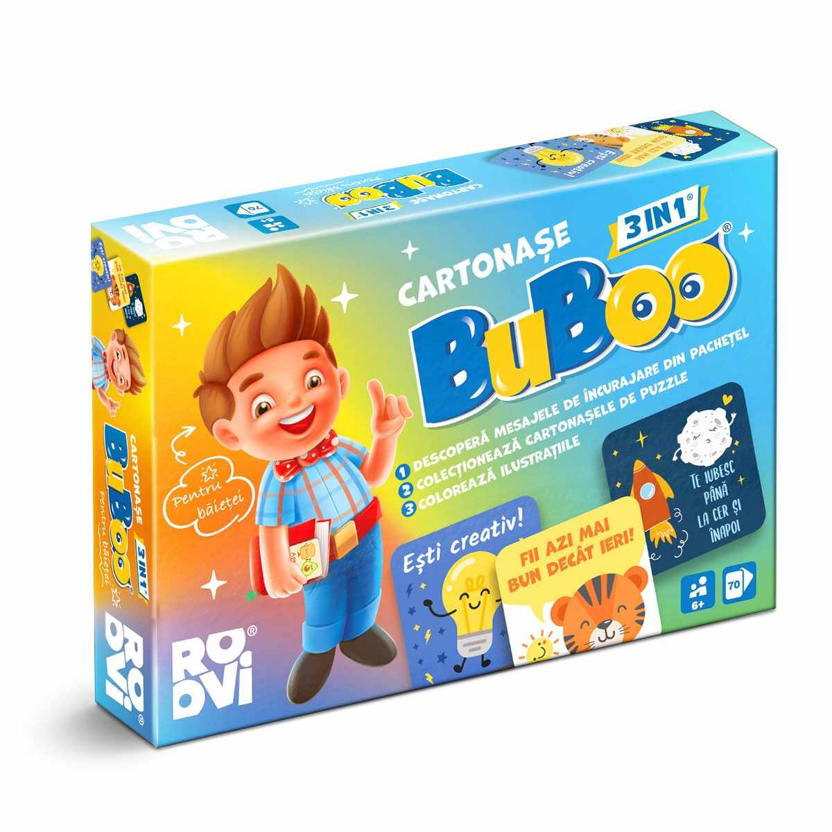 Cartonașe Buboo 3-în-1 - Set de 70 de Cartonașe pentru Băieți de 6 Ani