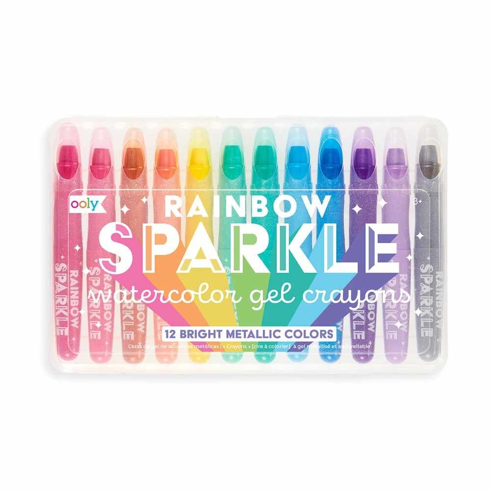 Creioane colorate cu gel acuarela cu sclipici Ooly, Rainbow Sparkle metallic, 12 buc
