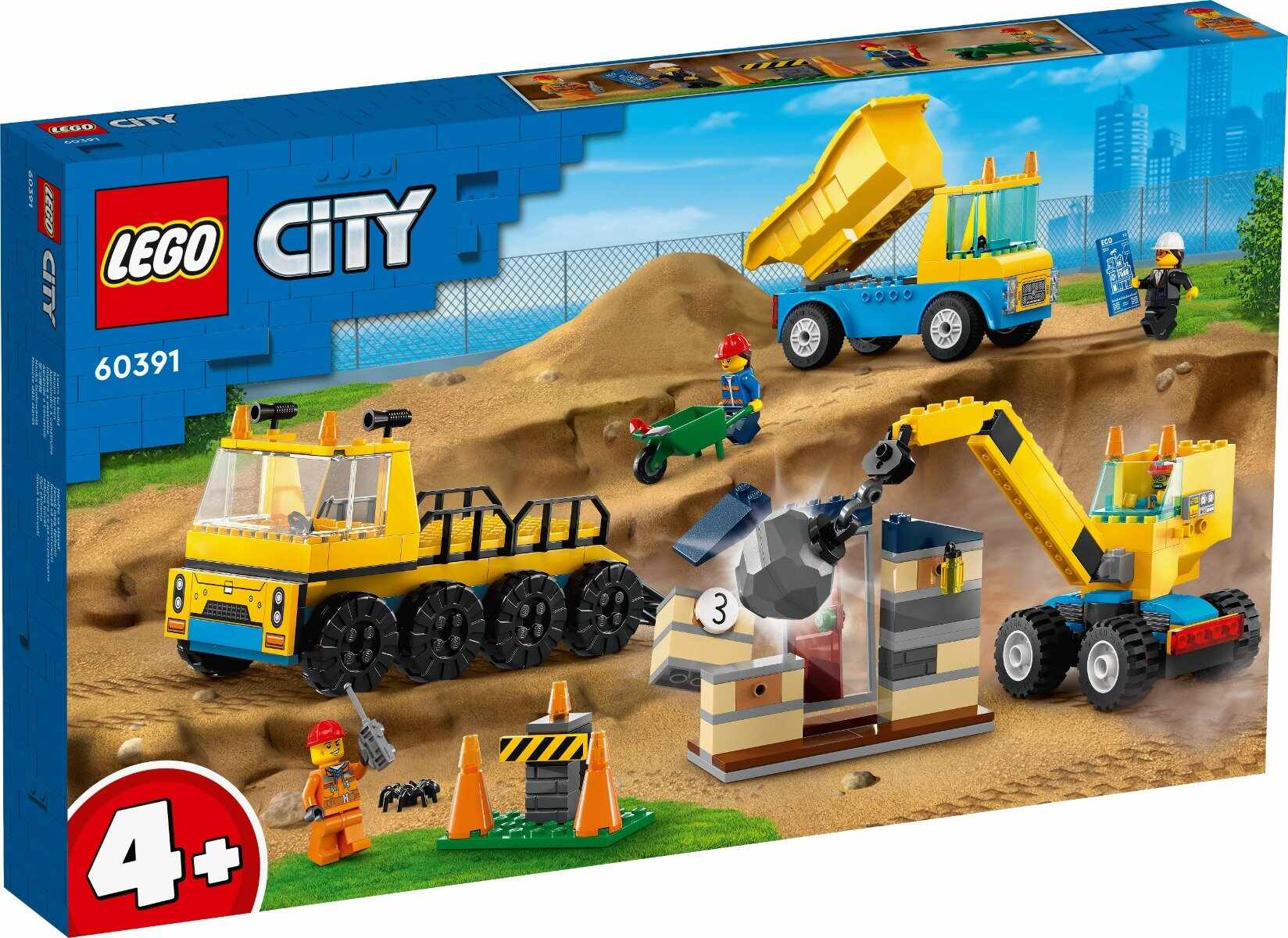 LEGO® City - Camioane de constructie si macara cu bila pentru demolari (60391)