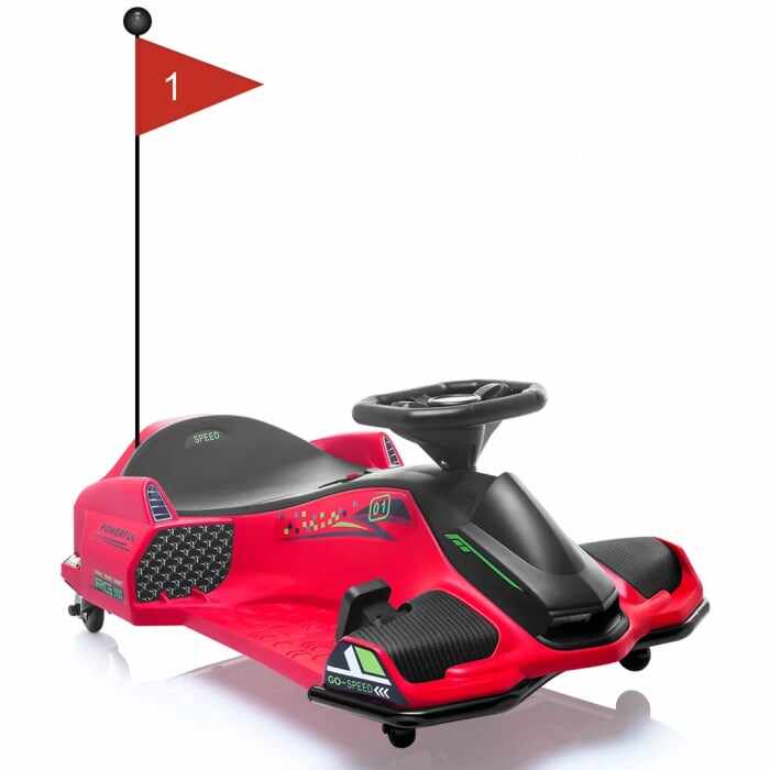 Masinuta-Kart electric pentru copii 5-11 ani, Rider Drift 360, 180W, 24V, culoare Rosie