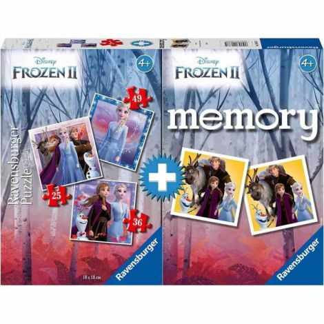 Puzzle + Joc Memory Frozen, 25/36/49 Piese