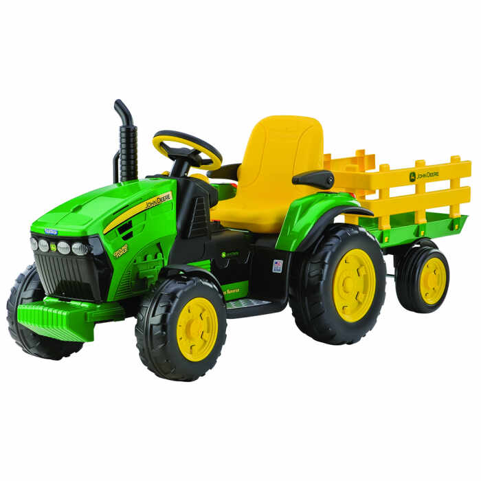 Tractor electric Peg Perego JD Ground Force w trailer, 12V, 3 ani +, Galben Verde