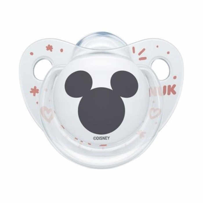 Suzeta Nuk Disney Mickey Silicon 0-6 luni M1 Transparent Roz