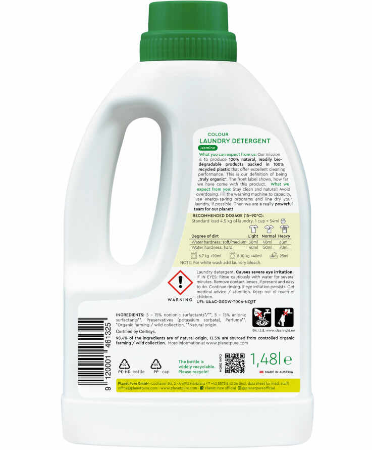 Detergent bio Planet Pure pentru rufe colorate iasomie 1.48 litri