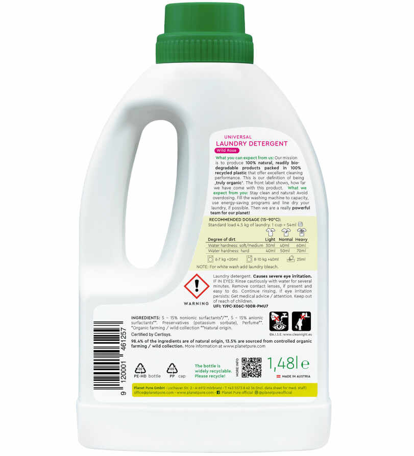 Detergent bio Planet Pure pentru rufe trandafir salbatic 1.48 litri