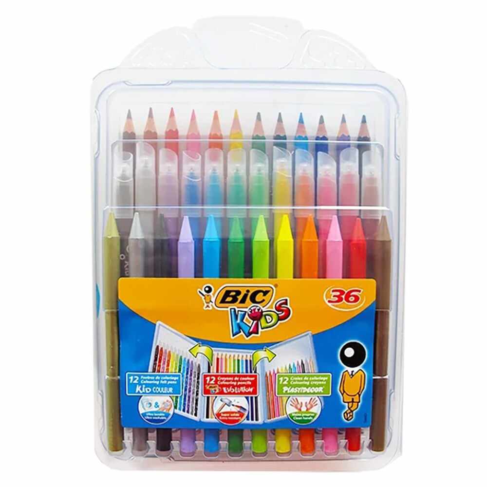 Set de colorat, Bic, 12 creioane, 12 markere si 12 creioane cerate