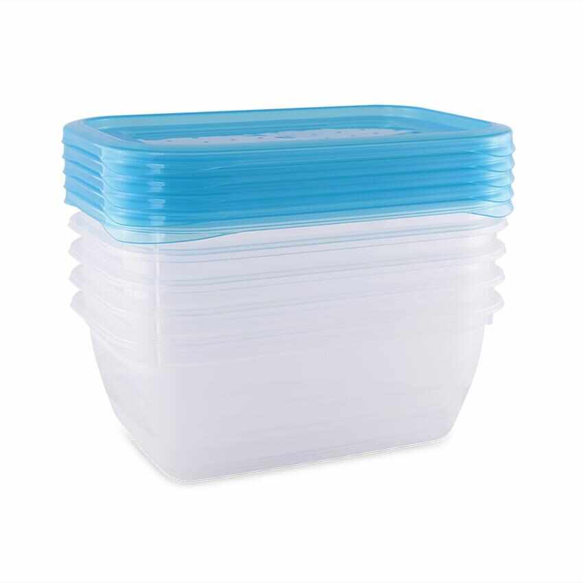 Set 5 recipiente rectangulare cu capac pentru pastrarea hranei 0.5 litri transparent