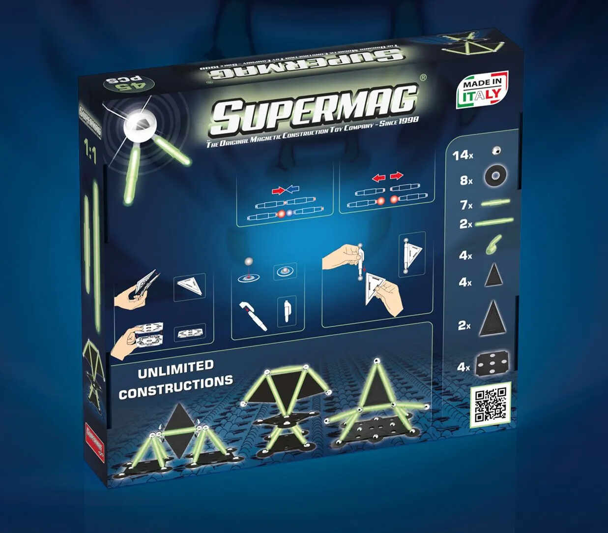 Set de consturctie magnetic - Supermag Projects Glow, 45 piese | Supermag
