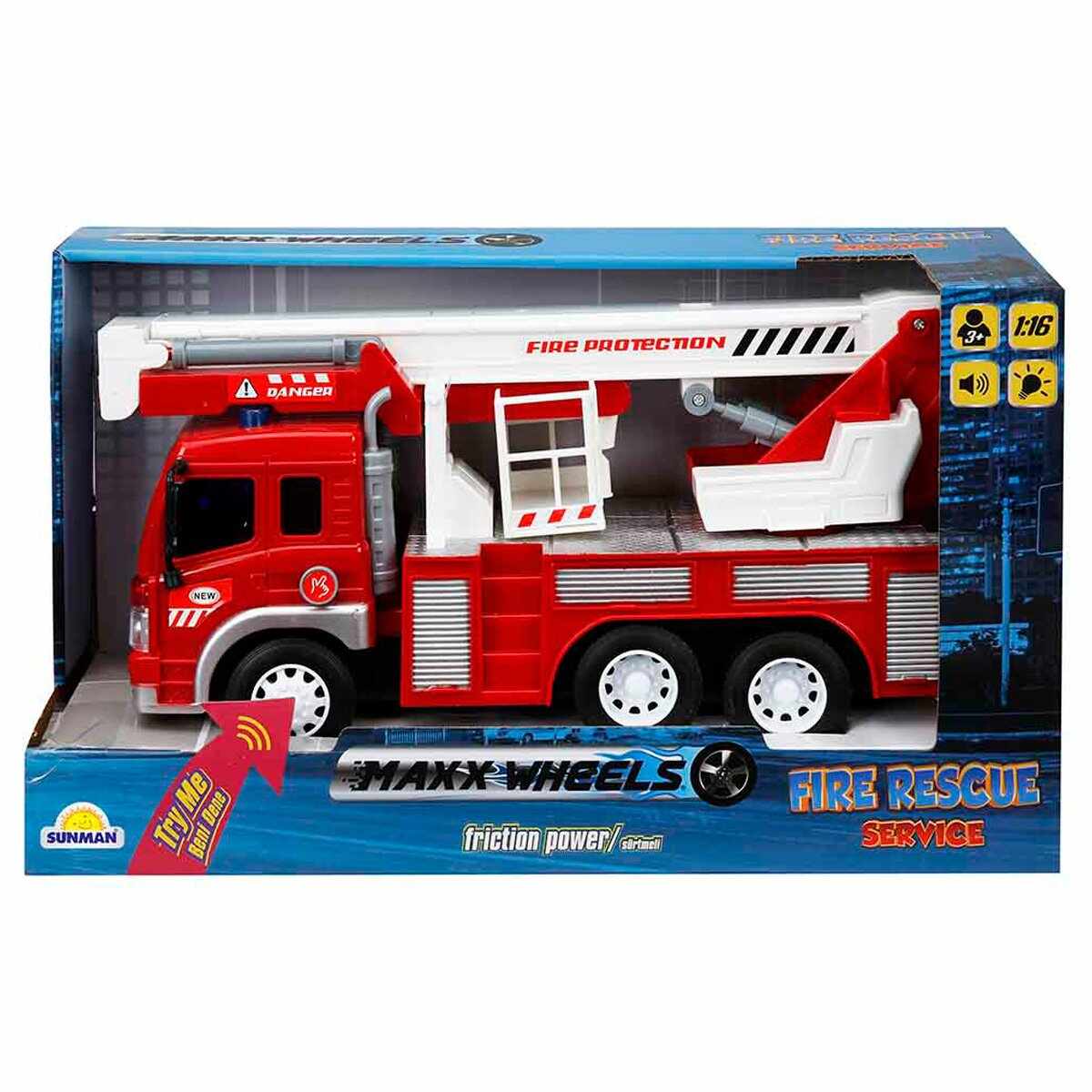 Camion de pompieri cu macara, lumini si sunete, Maxx Wheels, 1:16