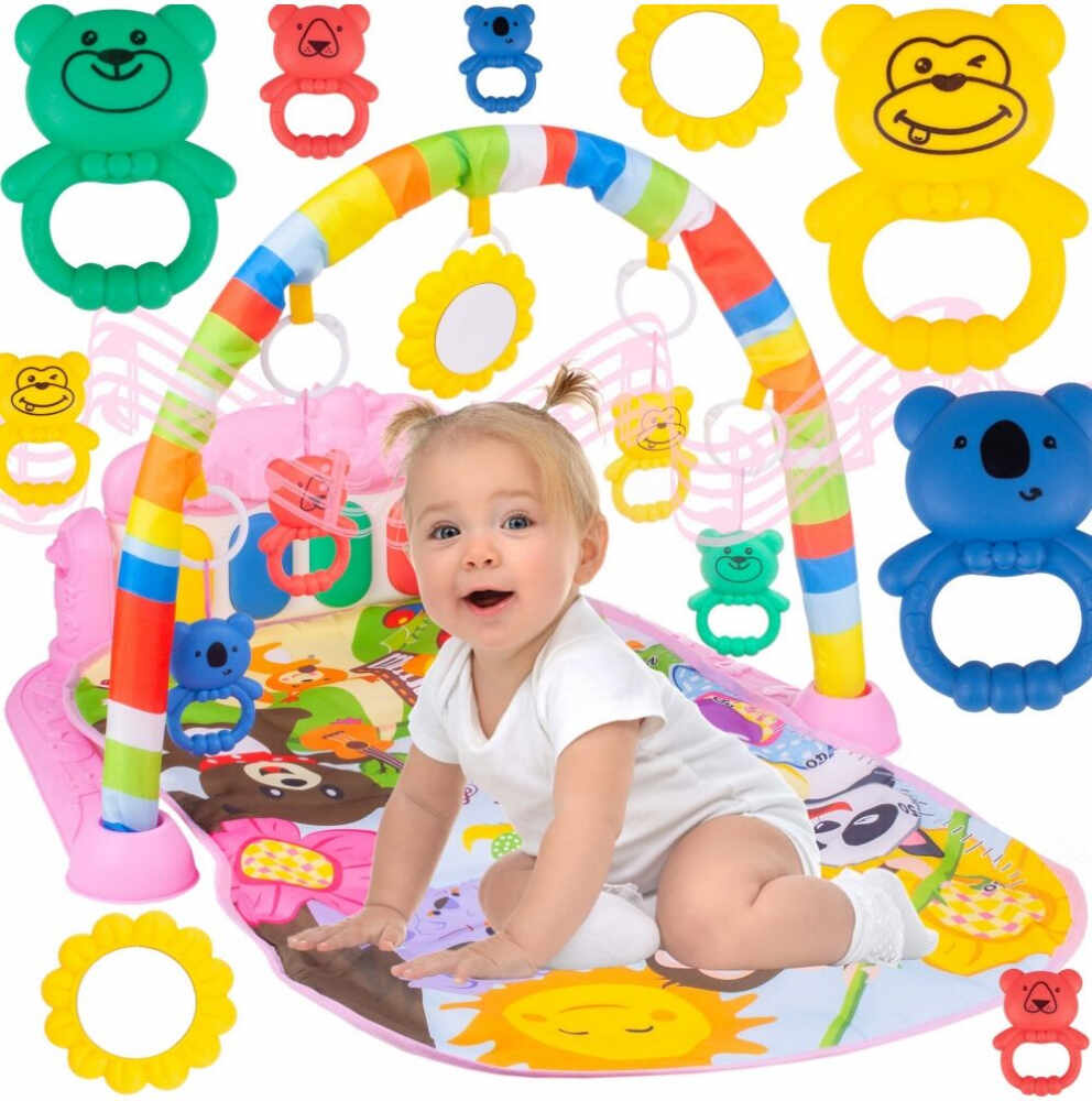Salteluta interactiva pentru bebelusi cu pian Sunshine Pink