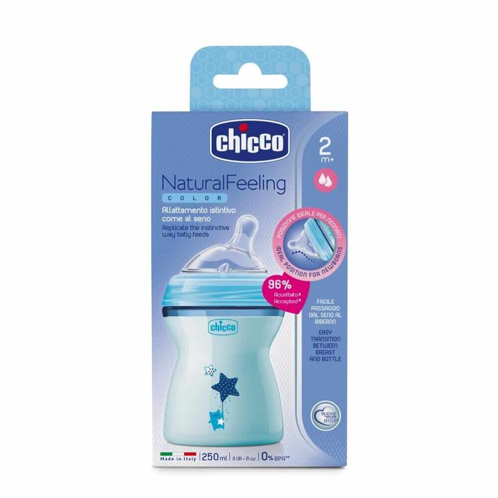 Biberon Chicco Natural Feeling bleu 250ml t.s. 2luni+ fara BPA