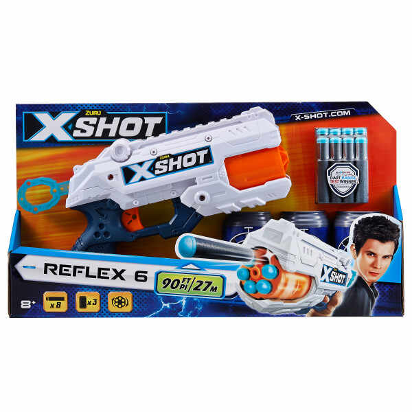 Set blaster Zuru X-Shot Reflex 6 cu 8 proiectile si 3 tinte