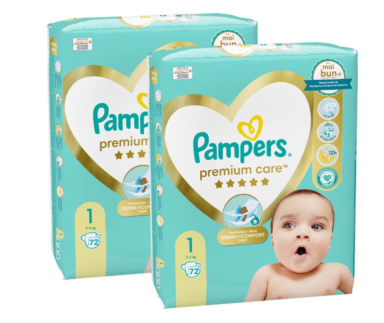 Scutece Pampers Premium Care XXL Box nou nascut marime 1, 2-5 kg, 144 buc