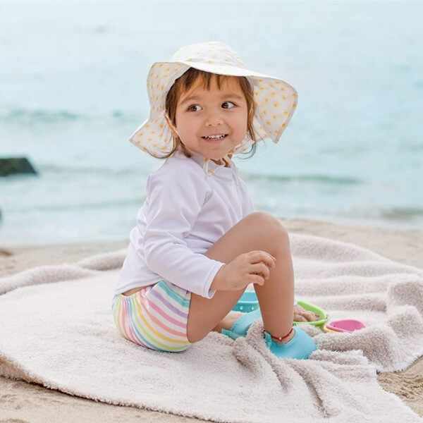 Slip fete refolosibil SPF 50+ cu capse si volanase Green Sprouts by iPlay Rainbow Stripe 24 luni