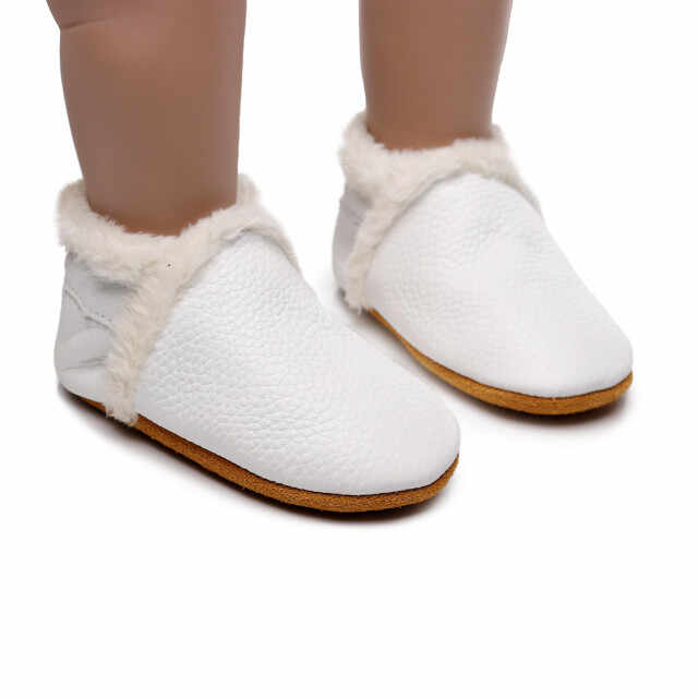 Pantofiori albi imblaniti pentru fetite - Lulu