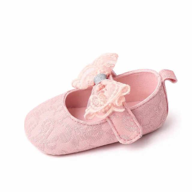 Pantofiori roz cu fundita din dantela