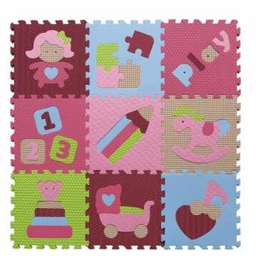 Covoras Puzzle Jucarii vesele roz 92x92 cm Babygreat