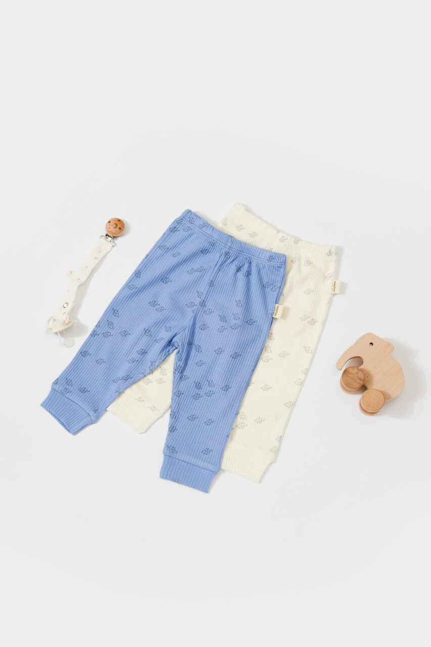 Set 2 pantalonasi Printed, BabyCosy, 50% modal+50% bumbac, Ecru/Lavanda