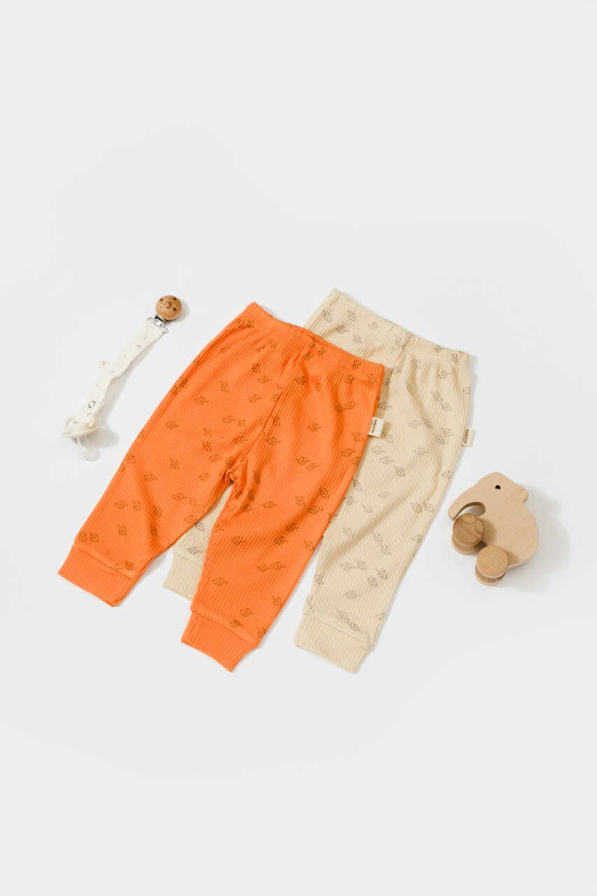 Set 2 pantalonasi Printed, BabyCosy, 50% modal+50% bumbac, Stone/Apricot