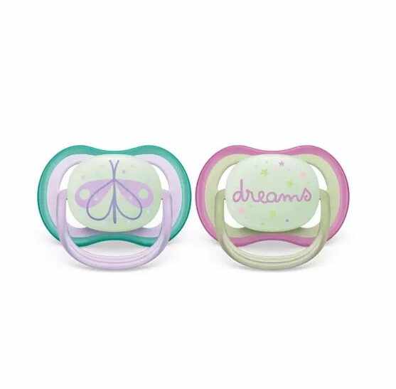 Set 2 suzete Avent din silicon Ultra Air Night Butterfly Dreams Purple 0-6 luni