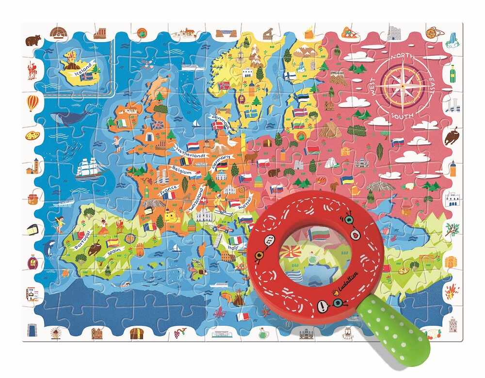 Puzzle 108 piese - Detective Puzzle - Harta Europei | Ludattica