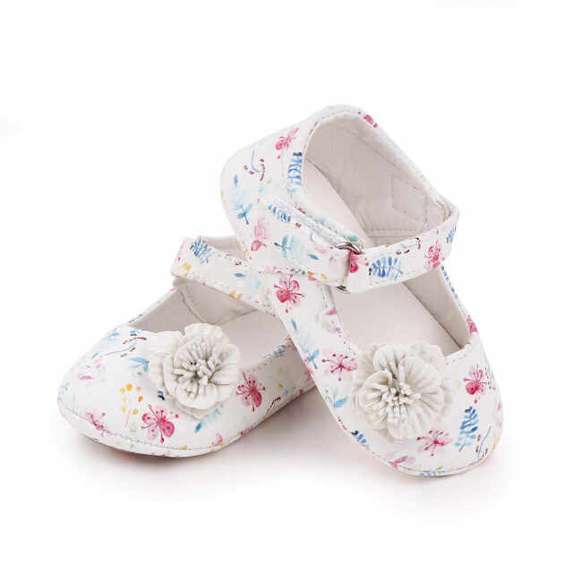 Pantofiori albi pentru fetite - Frunzulite colorate