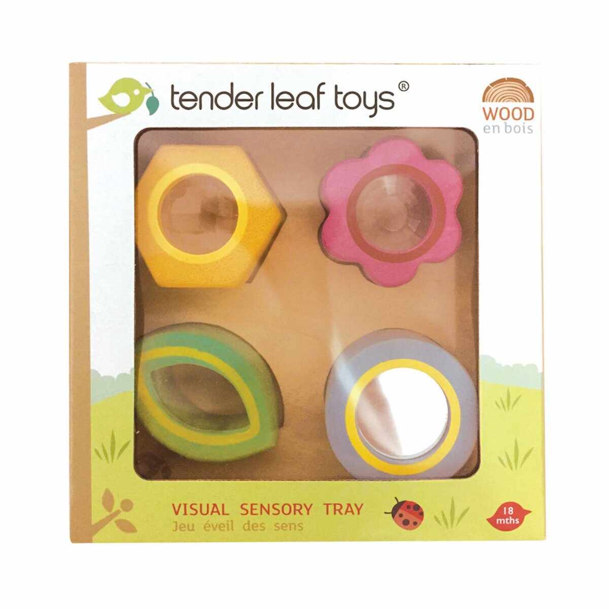 Tabla senzoriala din lemn premium, Tender Leaf Toys, Efecte vizuale, 5 piese