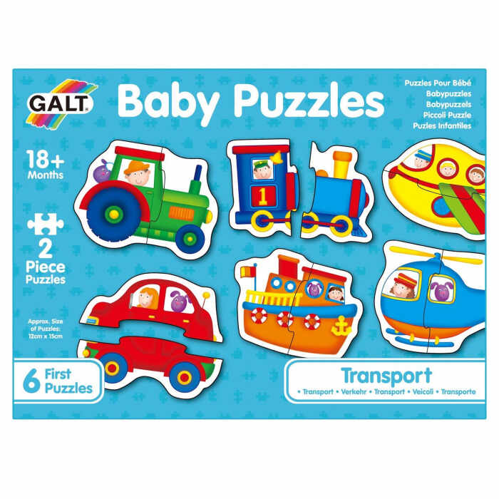 Baby Puzzles: Set de 6 puzzle-uri Transport (2 piese), Galt, 1-2 ani +