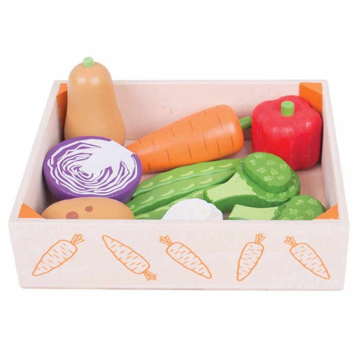 Cutiuta cu legume din lemn, BIGJIGS Toys, 1-2 ani +