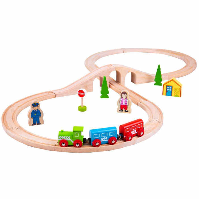 Set tren cu cale ferata circulara, BIGJIGS Toys, 2-3 ani +