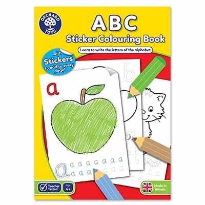 Carte de colorat cu activitati in limba engleza si abtibilduri ABC, Orchard Toys, 2-3 ani +