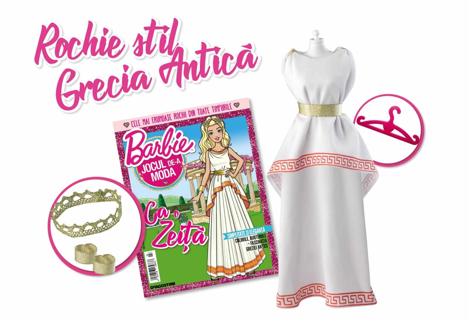 Colectia Barbie Jocul de-a Moda - Nr. 03 - Rochie stil Grecia Antica, DeAgostini, 2-3 ani +
