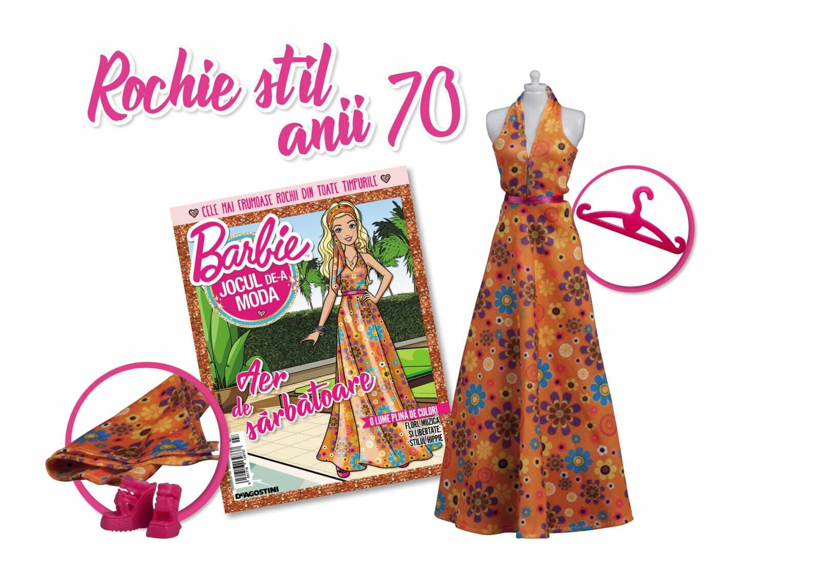 Colectia Barbie Jocul de-a Moda - Nr. 7 - Rochie stil anii 70, DeAgostini, 2-3 ani +