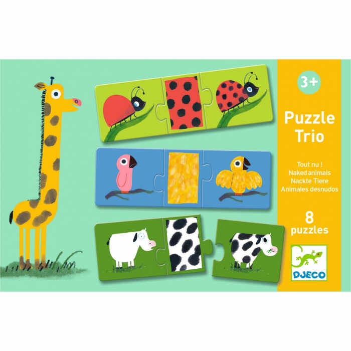 Puzzle trio Djeco animale dezbracate, 4-5 ani +