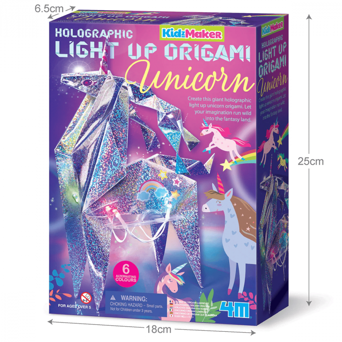 Set creativ - Origami holografic Unicorn cu iluminare, 4M, +5 ani