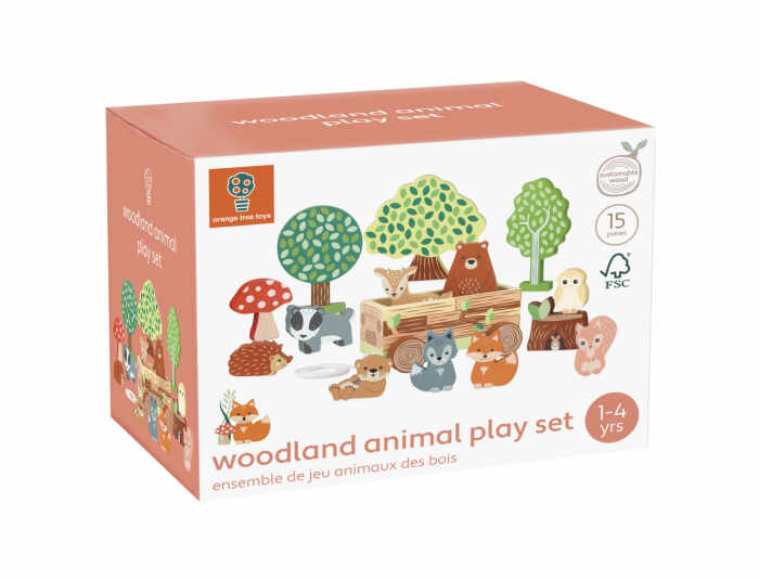 Set cu piese din lemn animale de padure, Orange Tree Toys, 1-4 ani