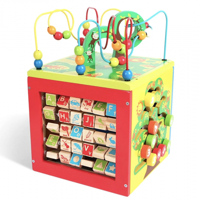 Cub cu activitati 5 in 1 Montessori, Forest Beads