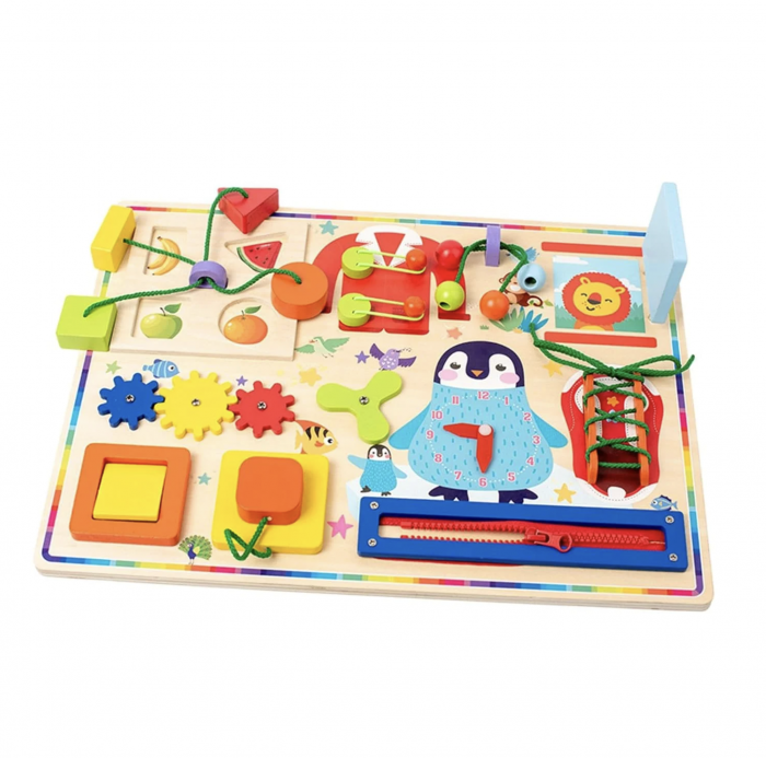 Joc Montessori Placa Busy Board cu Activitati zilnice, din lemn
