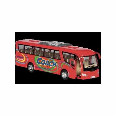 Autobuz sportiv die-cast Coach, cu functie pull-back, 18 cm lungime, rosu