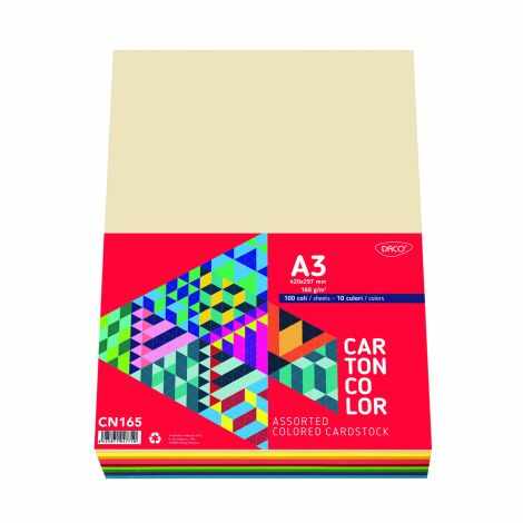 Set 100 coli carton colorat format A3, 160 gr pe mp, 10 culori diferite