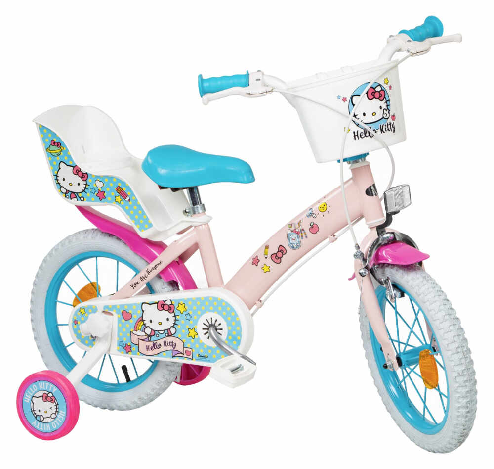 Bicicleta fetite cu roti ajutatoare si cosulet Hello Kitty 16 inch