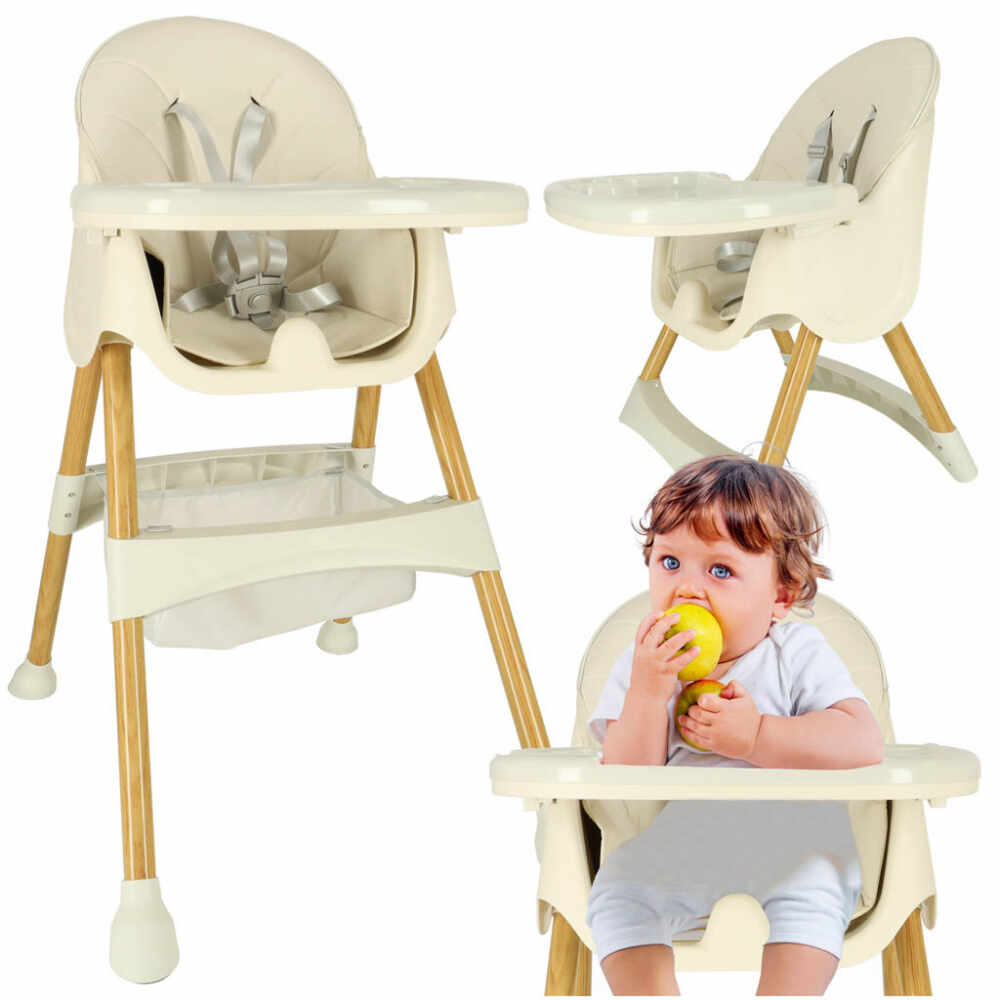 Scaun de masa pentru bebelusi pliabil cu loc de depozitare Cream